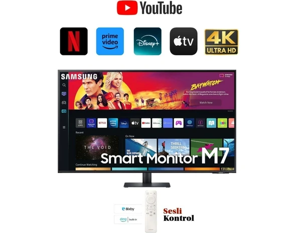 Samsung Dahili Hoparlörlü 43" 4K 60Hz 4ms Smart Monitör Tv Sesli Komut ve Uzaktan Bağlantı Özellikli ürün görseli 1