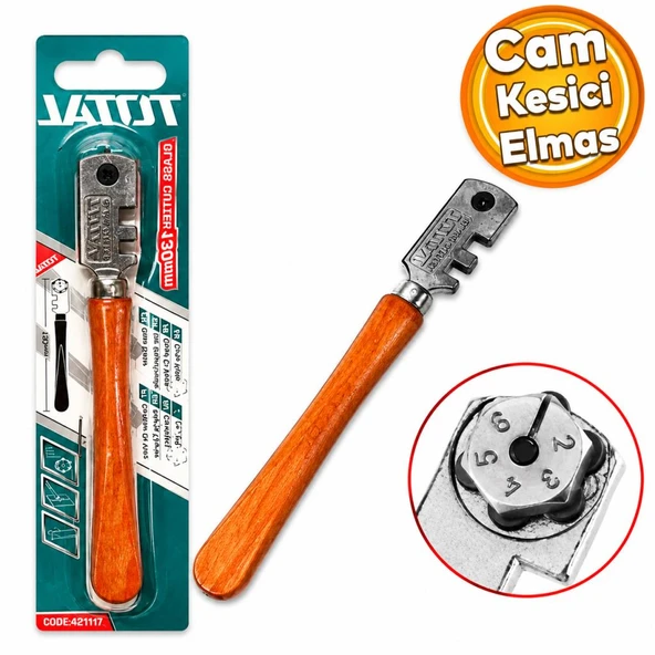 Total Tht561301 Cam Kesme Elması Ahşap Saplı 130 Mm ürün görseli 1