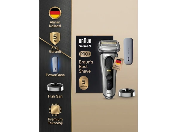 Braun Preimum Profesyonel Sakal Kesimi Sıfır Tıraş Titanyum Gövde Su Geçirmez Islak Kuru Kullanımlı Akıllı Sensörlü Erkek Tıraş Makinesi Series 9 Pro ürün görseli 1