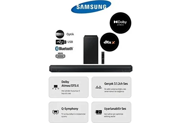 Samsung Q-Symphony, Maksimum Akustik Etki Q Serisi Dolby Atmos ve Dts:x Özellikli 360WAAT Premium Soundbar ürün görseli 1
