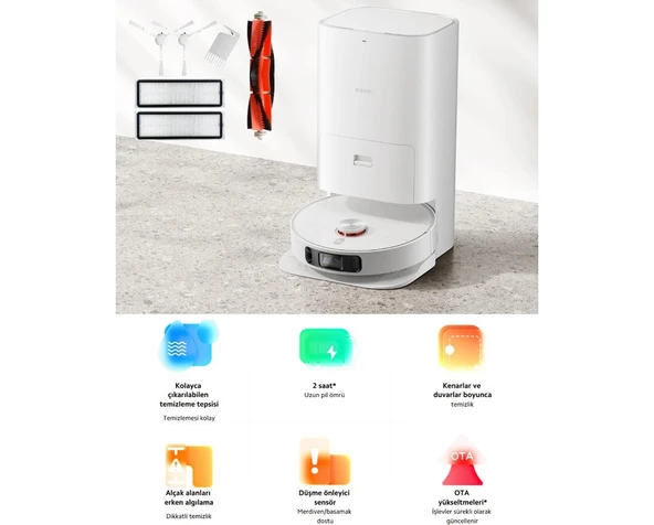 Xiaomi Xioami Kendini Temizleyen İstasyonlu Robot Süpürge, Halıda Mop Kaldırma Akıllı Apple-Android Wi-Fi Kontrol Robot Süpürge+Temizlik Seti ürün görseli 1