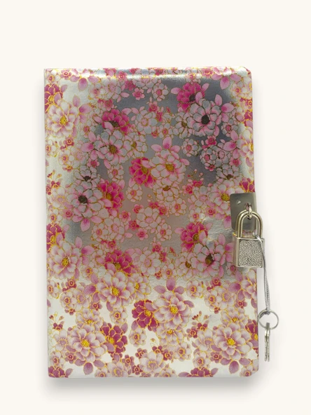 Parlak Çiçekler Hatıra Defteri (Günlük) Kilitli Defter 80 yaprak -Pembe ürün görseli 1