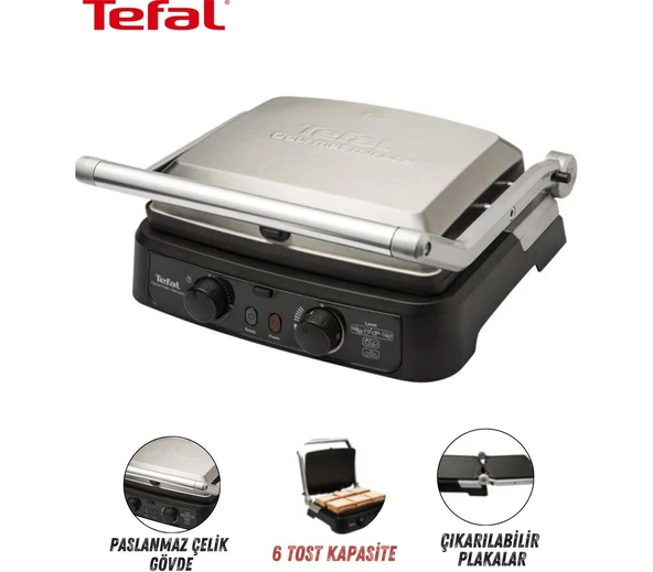 Tefal Premium Xl Döküm Izgara ve Tost Makinesi - Paslanmaz Çelik Gövde 2000W+MUTFAK Tartısı Hediyeli ürün görseli 1