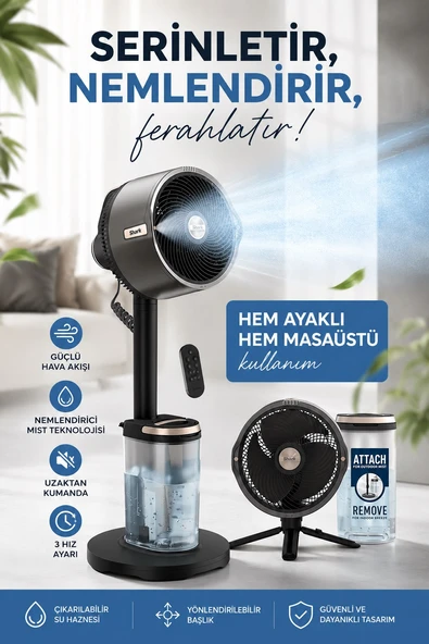 Shark FlexBreeze Pro Hibrit Vantilatör Şarjlı Kablosuz 15 Saat Çalışma Buharlı Dış Mekan Soğutma 20m Etkili 5 Hız Kademeli Ayaklı ve Masaüstü Fan ürün görseli 1