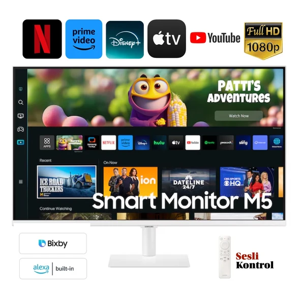 Samsung 32"inç FULL HD Ekran Android-Apple Kablosuz Görüntü Aktarım 32 Inç Fhd Wi-Fi+Bluetooth+Smart Hub+Akıllı Kumanda Hoparlörlü Smart Monitör-Tv ürün görseli 1