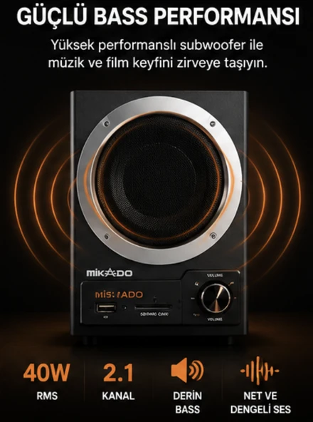 Mikado Md-2130Fm 2+1 40W Rms Siyah Usb+Sd+Fm Destekli Speaker ürün görseli 1