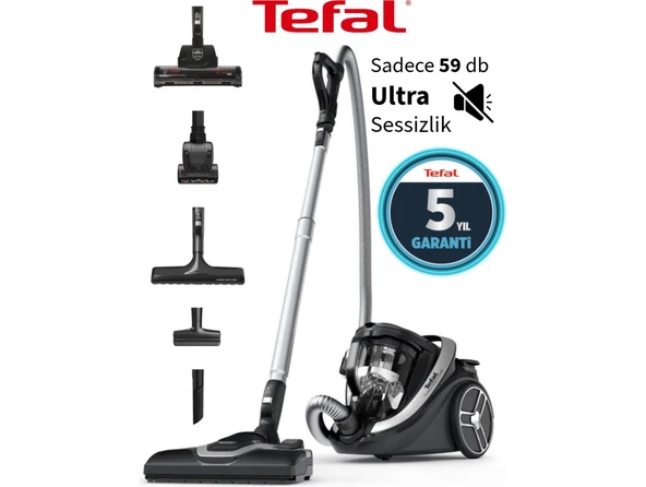Tefal 5 YIL Garanti Ultra Sessiz 900W İle %40 daha Tasarruflu Turbo Halı Döver Başlık + Evcil Hayvan Başlıklı Torbasız Süpürge + Hav&Yün Temizleyici ürün görseli 1
