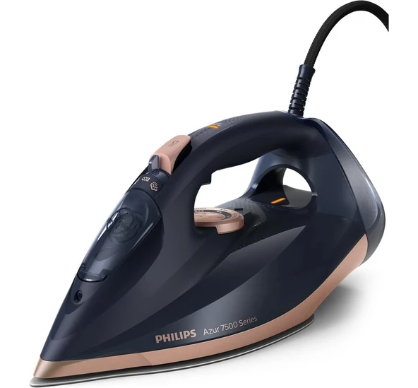Philips 7500 Serisi Buharlı Ütü, 3200W, 55 g/dk Sürekli Buhar, SteamGlide Elite, 260 g Şok Buhar, Mavi/Altın Rengi, DST7510/80 ürün görseli 1