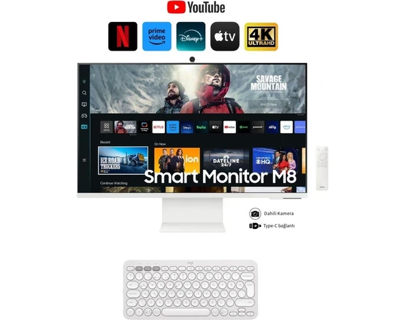 Samsung 32 Inç 4K Akıllı Monitör TV M8 M80C Beyaz Slim Tasarım LED Ekran ürün görseli 1