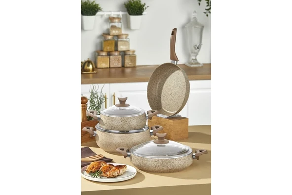 Taç 25 x 25 Mastercook Tombik 7 Parça Granit Tencere Seti Altın Rengi Granit 2,3 L Granit 4 Parça Kahve ürün görseli 1