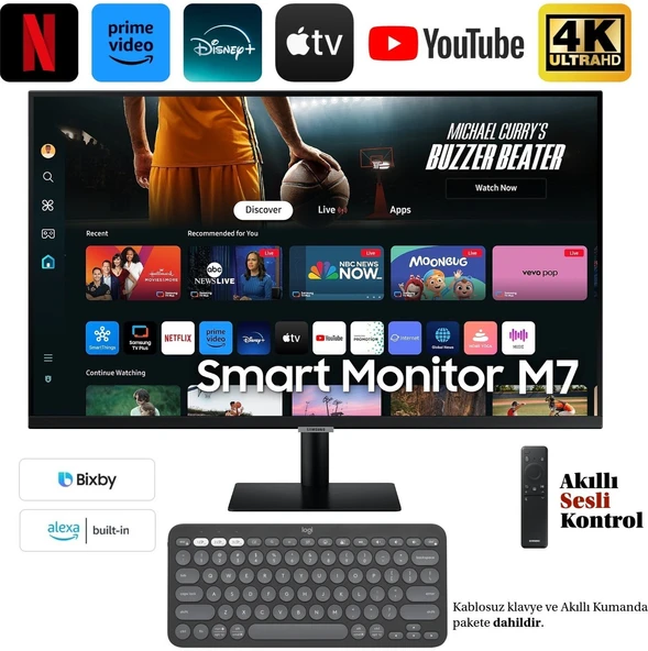 Samsung Akıllı Kumanda Sesli Kontrol Apple-Android Kablosuz Görüntü Aktarım 109 Ekran 43" Inç 4K UHD HDR10 3840 x 2160 Wi-Fi ,hdmı 65W Type-C Akıllı Monitör T ürün görseli 1