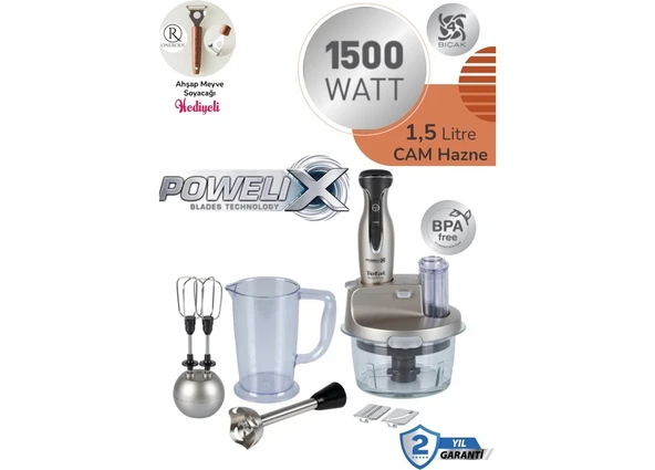 Tefal Dilimleyici ve Rende 4 Bıçaklı Powelix 1500W Güç 1,5 Litre Cam Hazneli Mutfak Robotu ürün görseli 1