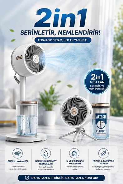 Shark FlexBreeze Pro Mist Beyaz Buharlı Vantilatör 15 Saat Şarjlı Kablosuz Kullanım 20m Etkili 5 Hız Ayarı Hibrit Ayaklı Masaüstü Dış Mekan Fanı ürün görseli 1