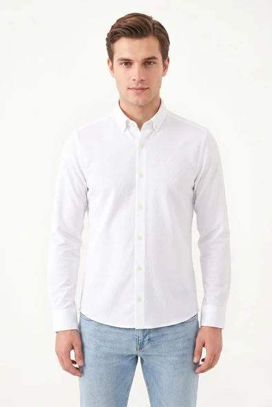 Erkek Spor Slim Fit Uzun Kol Petek Dokulu Gömlek BGL-ST05483 ürün görseli 1