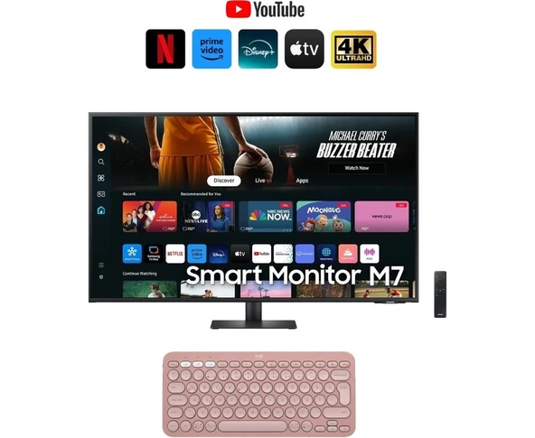 Samsung Smart Monitor Tv 43" 109 Ekran- 4K Ultra Hd Görüntü Kalitesi ve Şık Ince Tasarım+Logitech Kablosuz Klavye+Hareketli Askı Aparatı ürün görseli 1