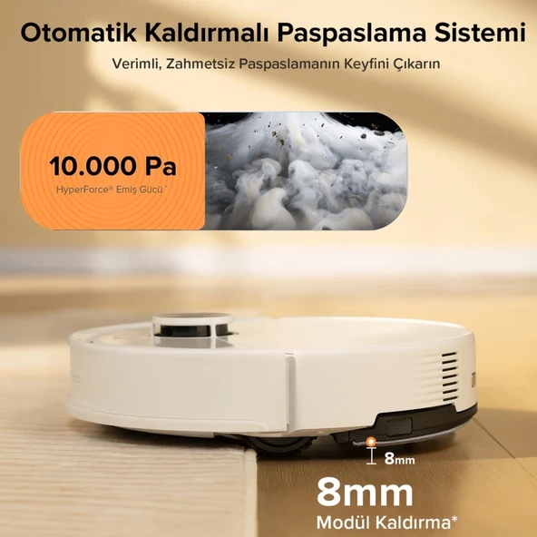 Roborock S8 Pro Akıllı Robot Süpürge 10000PA Vibrarise 2.0 Titreşimli Paspas Lidar Navigasyon Çift Kauçuk Fırça 220DK Çalışma Beyaz ürün görseli 1