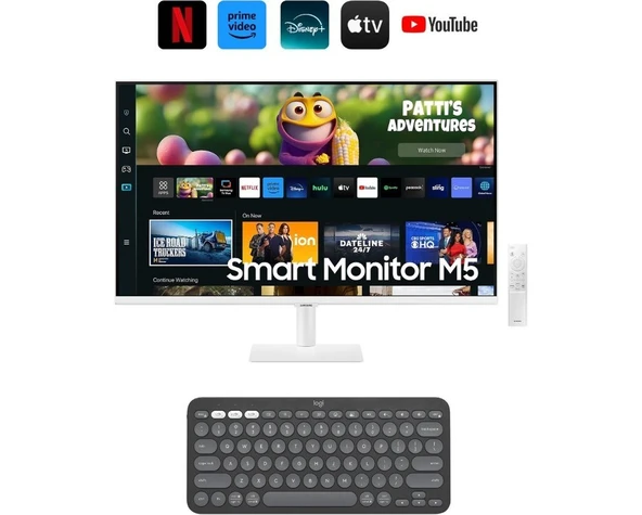 Samsung Izle, Oyna, Çalış -Wi-Fi Bağlantı Apple-Android Kablosuz Görüntü Aktarım 32''inç 80 Ekran Akıllı Tv-Monitör M5 + Logitech Kablosuz Klavye ürün görseli 1