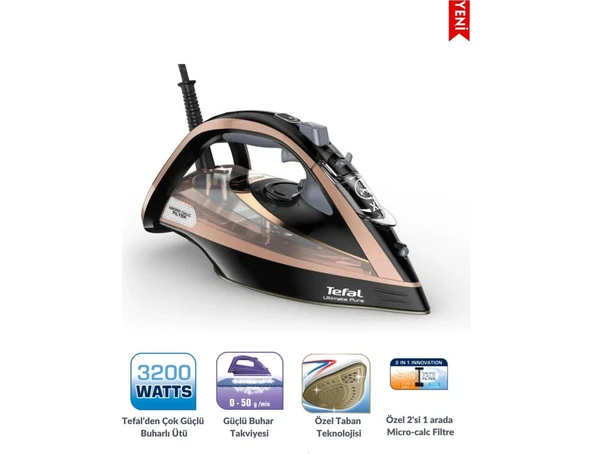 Tefal Turbo Buhar Gücü 260 Gr/dk Durilium Airglide Tabanlı Micro-Calc Filtre Sistemli 3200W Buharlı Ütü ürün görseli 1