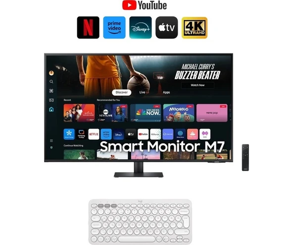 Samsung Smart Monitor Tv 43" 109 Ekran- 4K Ultra Hd Görüntü Kalitesi ve Şık Ince Tasarım+Logitech Kablosuz Klavye+Hareketli Askı Aparatı ürün görseli 1