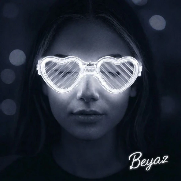 Beyaz Led Işıklı Kalp Gözlük - 3 Modlu Parti  Glow Gözlüğü ürün görseli 1