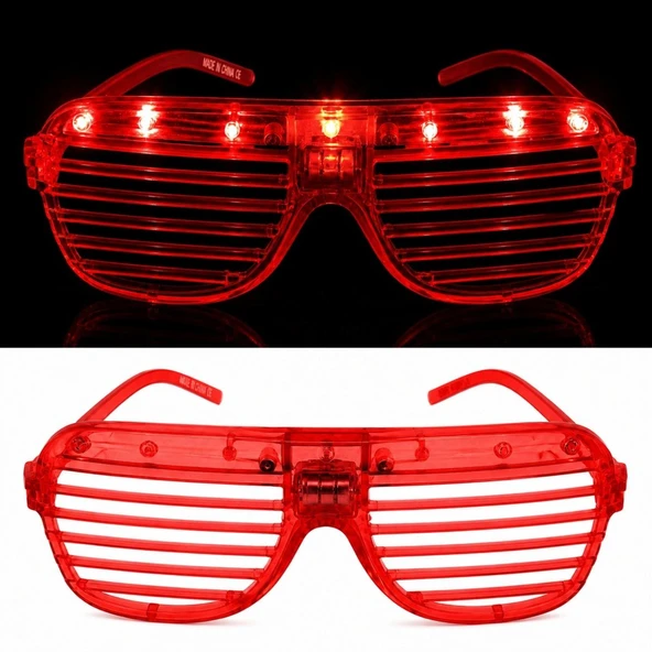 Led Işıklı Panjur Parti Gözlüğü Kırmızı Renk Shutter Gözlük ürün görseli 1