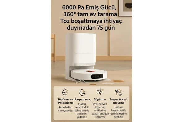 Xiaomi Akıllı Robot Süpürge – Evinizi Kendi Kendine Süpürür ve Siler, Toz Boşaltmaya İhtiyaç Duymadan 75 Gün + Yedek Fırça,Hepa Filtre,Mop Seti-11 Parça ürün görseli 1