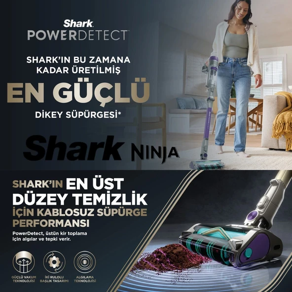 Shark Turbo Fırçalı Başlığı Sayesinde Evcil Hayvan Tüyleri ve İnce Tozlarda Üstün Performans PowerDetect Turbo Başlıklı Şarjlı Dikey Süpürge ürün görseli 1