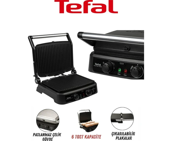 Tefal Döküm Plaka 2000W Güç Yüksek Kalite Paslanmaz Gourmet Minute Tost Makinesi Siyah+Mutfak Tartısı Hediyeli ürün görseli 1