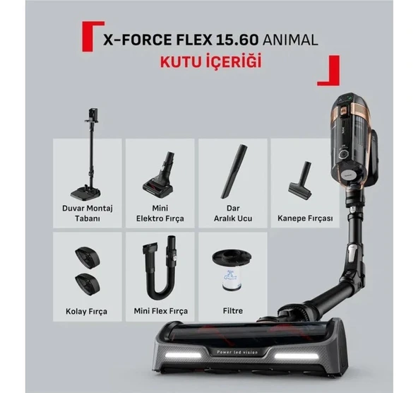 Tefal En Güçlü 230 Air Watt Emiş Gücü Bükülebilir Flex Gövde Animal Kit Başlıklı Şarjlı Dikey Süpürge X-Force Flex 15.60 TY99F1 ürün görseli 1