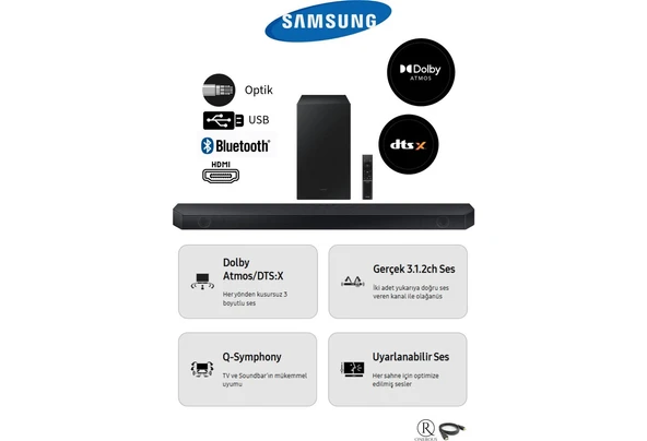 Samsung 3.1.2 Kanal Ile Her Yönden Kusursuz 3 Boyutlu Ses Q Serisi Dolby Atmos Ve Dts:x 360w Soundbar & Ev Sinema Sıstemıhw-Q600c + Hdmı Kablosu ( Samsung Tür ürün görseli 1