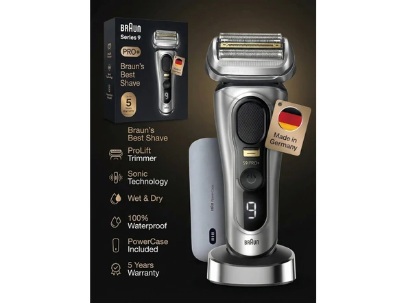 Braun Sıfır Tıraş Mükemmel Titanyum Gövde Su Geçirmez Islak Kuru Kullanımlı Akıllı Sensörlü 3 Parça Premium Erkek Tıraş Makinesi Series 9 Pro ürün görseli 1