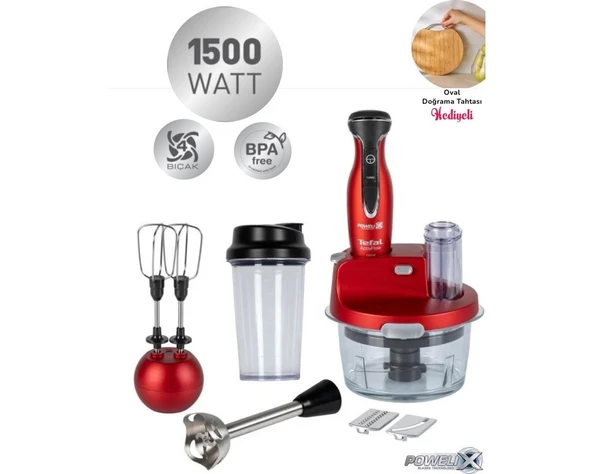 Tefal Dilimleyici ve Rende 4 Bıçaklı Powelix 1500W Güç 1,5 Litre Cam Hazneli Blender & Mutfak Robotu- Onerous Marka Hediye ürün görseli 1