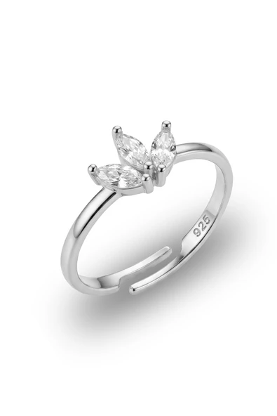 925 Ayar Gümüş Yüzük Rodyum Kaplama Markiz Kesim Lotus Tasarım Ayarlanabilir Yüzük SGTL13381RODAJ ürün görseli 1
