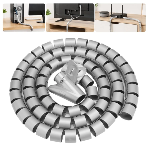 S-Link SL-195 22Mm 20 Metre Gri Spiral Kablo Düzenleyici Toplayıcı Pratik Uygulama Aparatlı ürün görseli 1