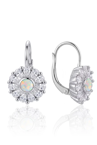 925 Ayar Gümüş Küpe Opal ve Damla Kesim Zirkon Taşlı Işıltılı Çiçek Küpe SGTL13374RODAJ ürün görseli 1