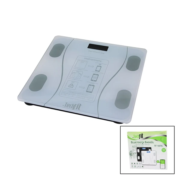 BLUETOOTH VÜCUT ANALİZLİ DİJİTAL BASKÜL TERAZİ 180KG/50G YAĞ -SU -KAS ORAN -BMI -ODA ℃ TF-1075 ürün görseli 1