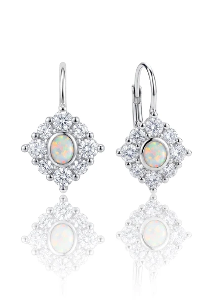 925 Ayar Gümüş Küpe Pırlanta Modeli Oval Opal Taşlı Kare Işıltılı Kadın Küpe SGTL13376RODAJ ürün görseli 1