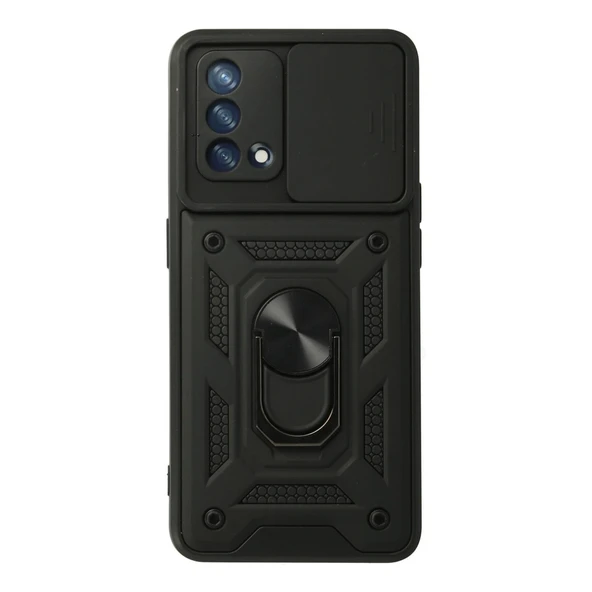Oppo A74 4g Kılıf Pars Lens Yüzüklü Silikon - Siyah ürün görseli 1