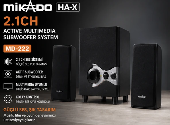 Mikado MD-222 2.1CH Active Multimedia Subwoofer Ses Sistemi Güçlü Bass ürün görseli 1