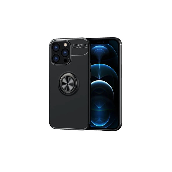 iPhone 13 Pro Max Kılıf Range Yüzüklü Silikon - Siyah ürün görseli 1