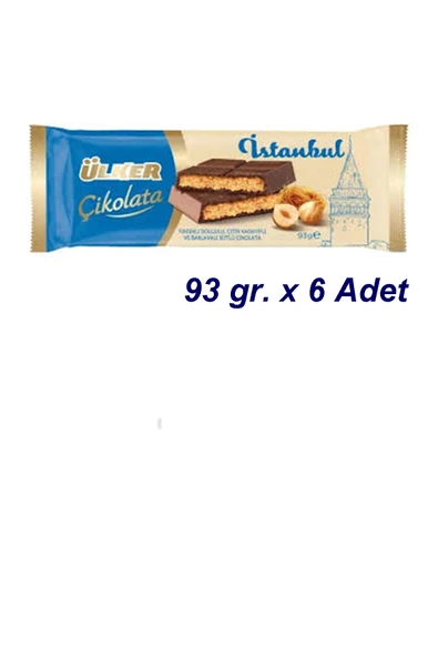 İstanbul Çikolata (Fındıklı Dolgulu Çıtır Kadayıflı ve Baklavalı Sütlü Çikolata) 93 gram X 6 Adet ürün görseli 1