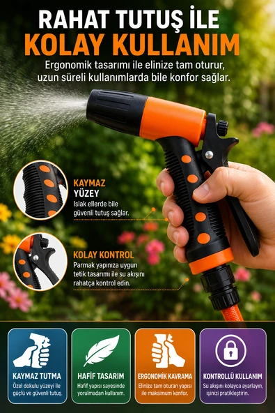 Ayarlanabilir Bahçe Hortum Başlığı Araç Yıkama Sulama Fıskiye Sprey Tabancası Pratik Set ürün görseli 1