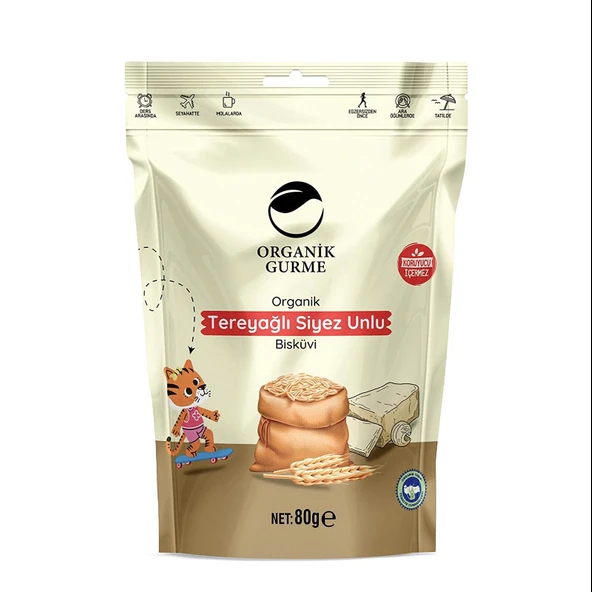 ORGANİK TEREYAĞLI SİYEZ UNLU BİSKÜVİ 80 GR (4 ADET) ürün görseli 1