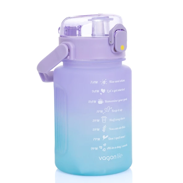 VAGONLİFE 1000 ML SOFT-TOUCH MOTİVASYON SU MATARASI Mor-Mavi (3 ADET) ürün görseli 1