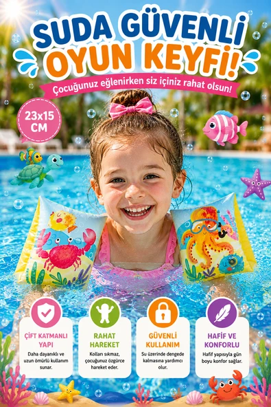 Çocuk Kolluğu 23x15 Cm Şişme Yüzme Kolluğu Havuz Deniz Yaz Tatil Eğlencesi ürün görseli 1