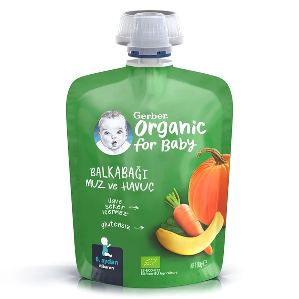 Organik Balkabaklı Muzlu Havuçlu Meyve Püresi 90 gr (3 ADET) ürün görseli 1
