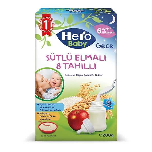 Gece Sütlü Elmalı 8 Tahıllı Kaşık Maması 200 gr (4 ADET) ürün görseli 1