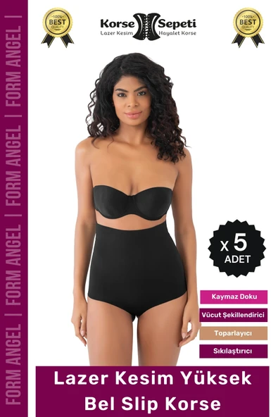 #Korse Toparlayıcı Kaymaz 2 Beden Küçülten Kadın Lazer Kesim Yüksek Bel Slip Korse - 5 Adet ürün görseli 1