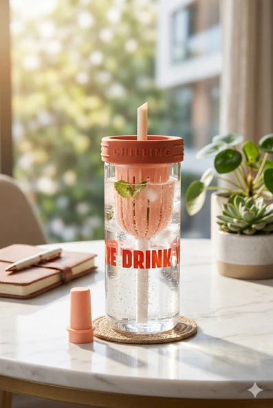 750 ml Kırmızı Süzgeçli Pipetli Cam Matara Motivasyonel Su Şişesi Tasarımlı Isıya Dayanıklı Bardak ürün görseli 1