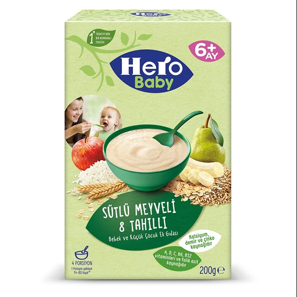 Hero  Baby Sütlü Meyveli 8 Tahıllı Kaşık Maması 200 gr (3 ADET) ürün görseli 1
